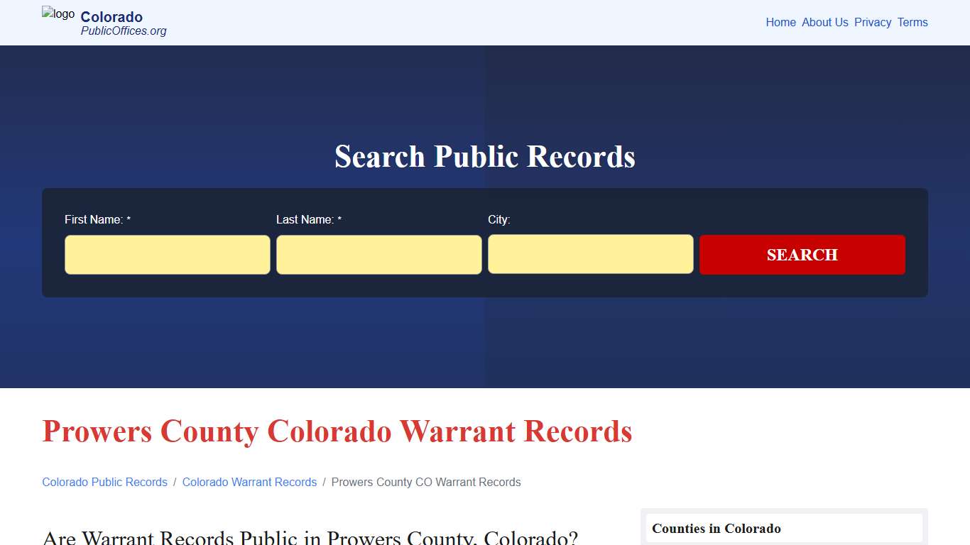 Prowers County, CO Warrant Records Search – PublicOffices.org