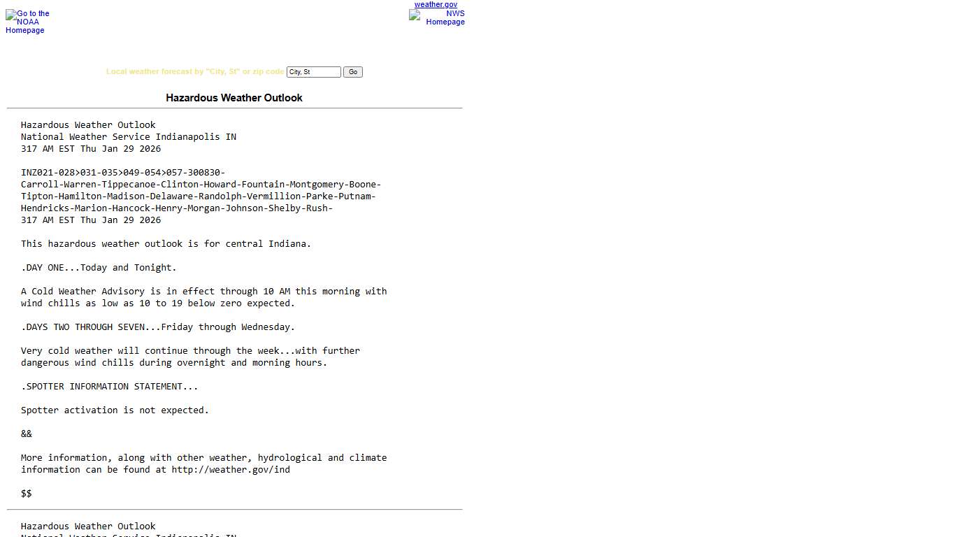 WWA Summary for Hazardous Weather Outlook