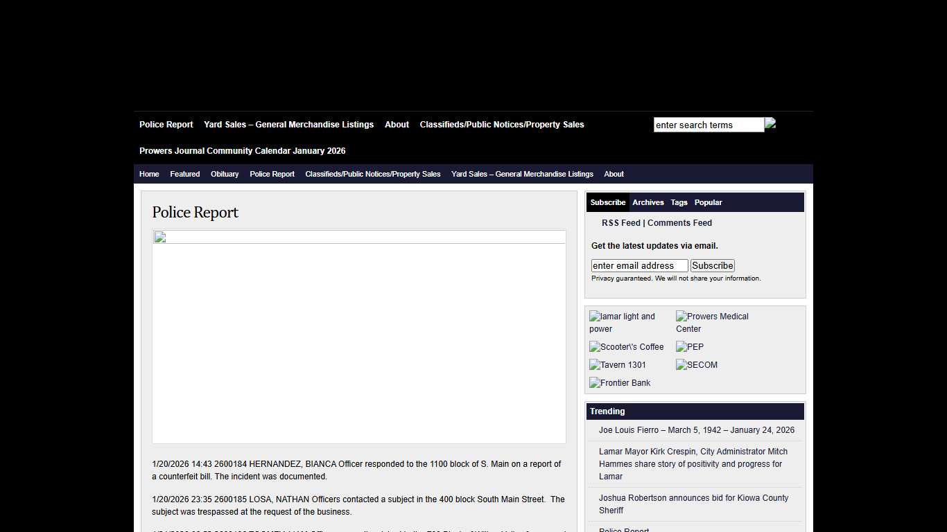 Police Report : The Prowers Journal